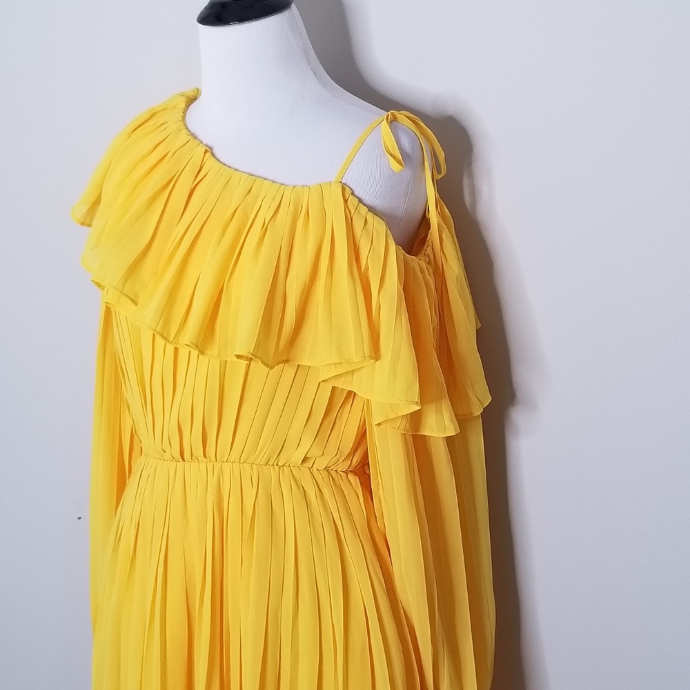 NWT Endless Rose Yellow Pleated One Shoulder Dress XS - Picture 3 of 8